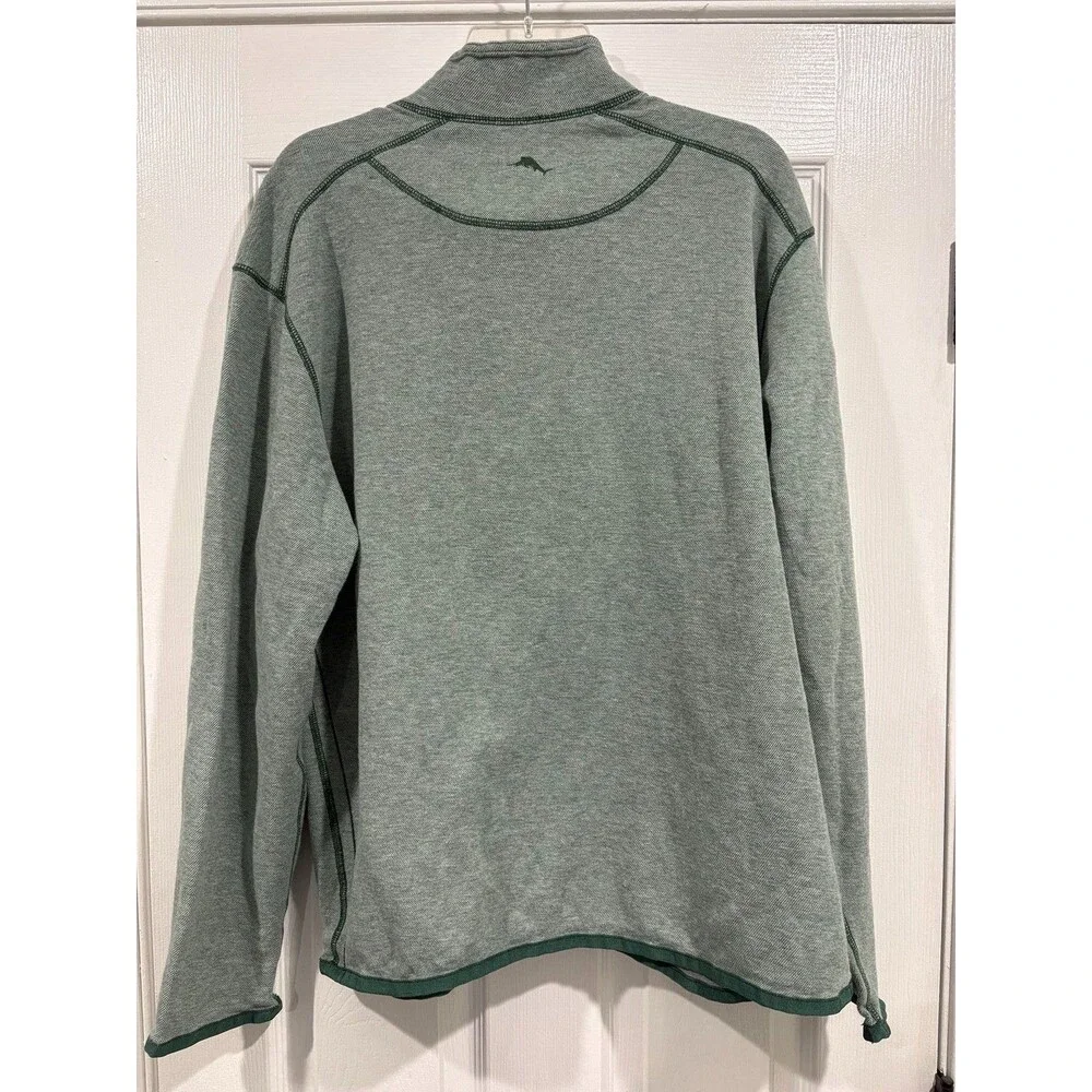 Tommy Bahama Men’s Quarter Zip Pullover Green Gray Long Sleeve Golf Sweater